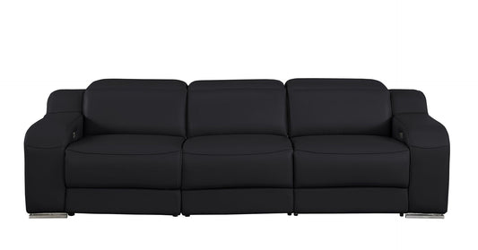103" Black Italian Leather Reclining USB Sofa