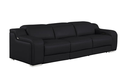103" Black Italian Leather Reclining USB Sofa