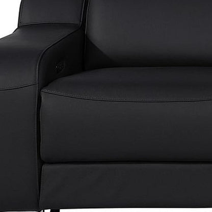 129" Black Italian Leather Reclining USB Sofa