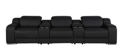 129" Black Italian Leather Reclining USB Sofa