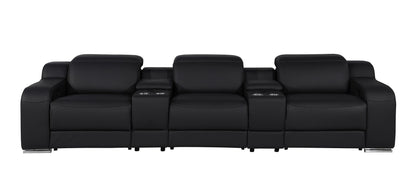 129" Black Italian Leather Reclining USB Sofa