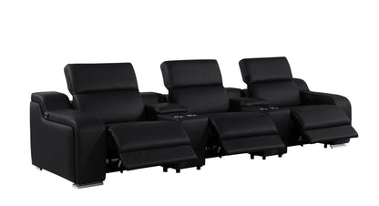 129" Black Italian Leather Reclining USB Sofa