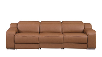 103" Chestnut Italian Leather Reclining USB Sofa