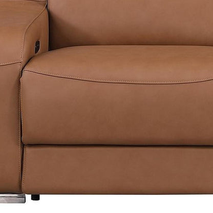 103" Chestnut Italian Leather Reclining USB Sofa