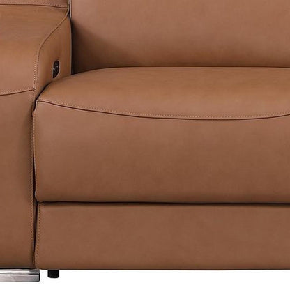 103" Chestnut Italian Leather Reclining USB Sofa