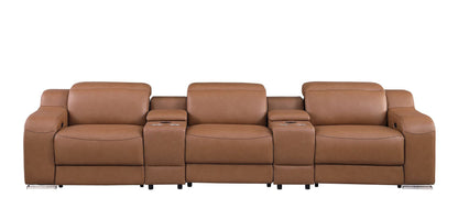 129" Chestnut Italian Leather Reclining USB Sofa