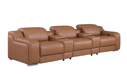 129" Chestnut Italian Leather Reclining USB Sofa