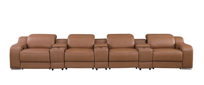 169" Chestnut Italian Leather Reclining USB Sofa
