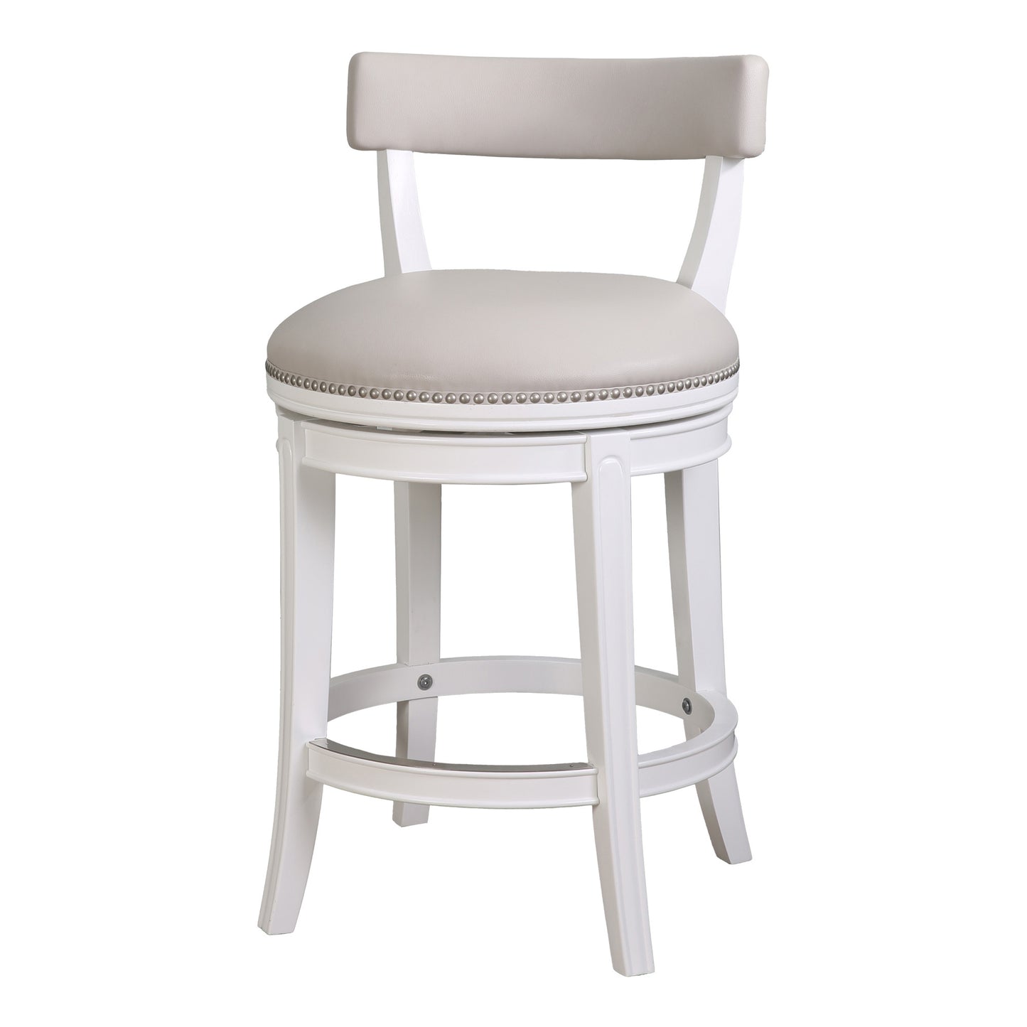 26" Gray and White Faux Leather and Solid Wood Low Back Counter Height Swivel Bar Chair