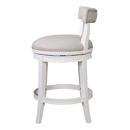 26" Gray and White Faux Leather and Solid Wood Low Back Counter Height Swivel Bar Chair