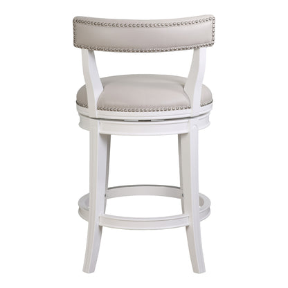 26" Gray and White Faux Leather and Solid Wood Low Back Counter Height Swivel Bar Chair