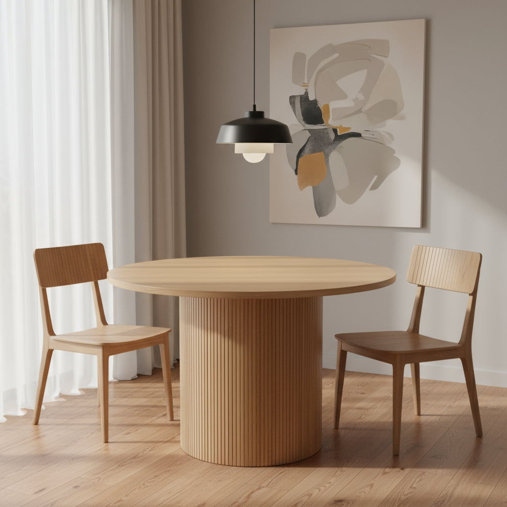 47" Natural Wood Pedestal Base Round Top Dining Table