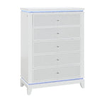 36" White Faux Crystal Glitter Wood Lighted Five Drawer Dresser