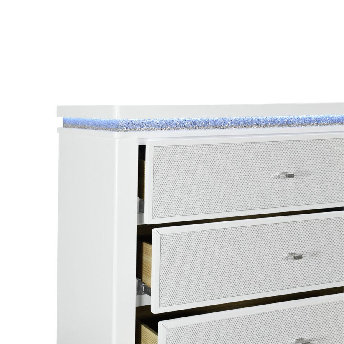 36" White Faux Crystal Glitter Wood Lighted Five Drawer Dresser