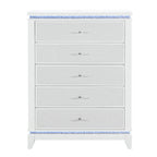 36" White Faux Crystal Glitter Wood Lighted Five Drawer Dresser