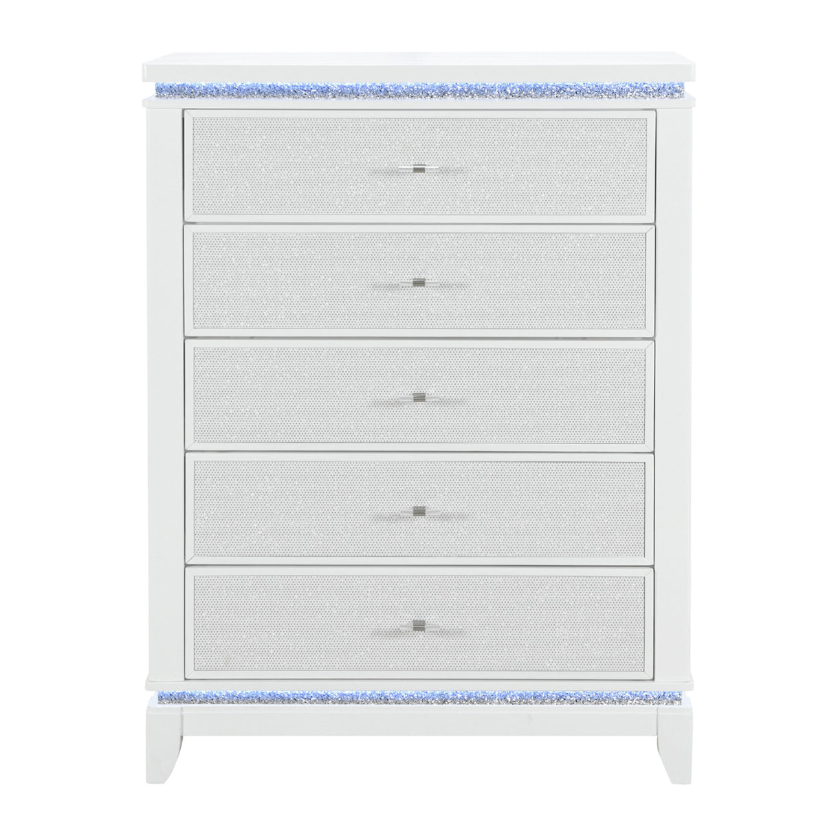 36" White Faux Crystal Glitter Wood Lighted Five Drawer Dresser