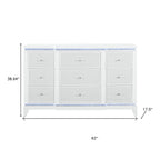 62" White Faux Crystal Glitter Wood Lighted Nine Drawer Triple Dresser