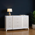 62" White Faux Crystal Glitter Wood Lighted Nine Drawer Triple Dresser