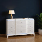 62" White Faux Crystal Glitter Wood Lighted Nine Drawer Triple Dresser