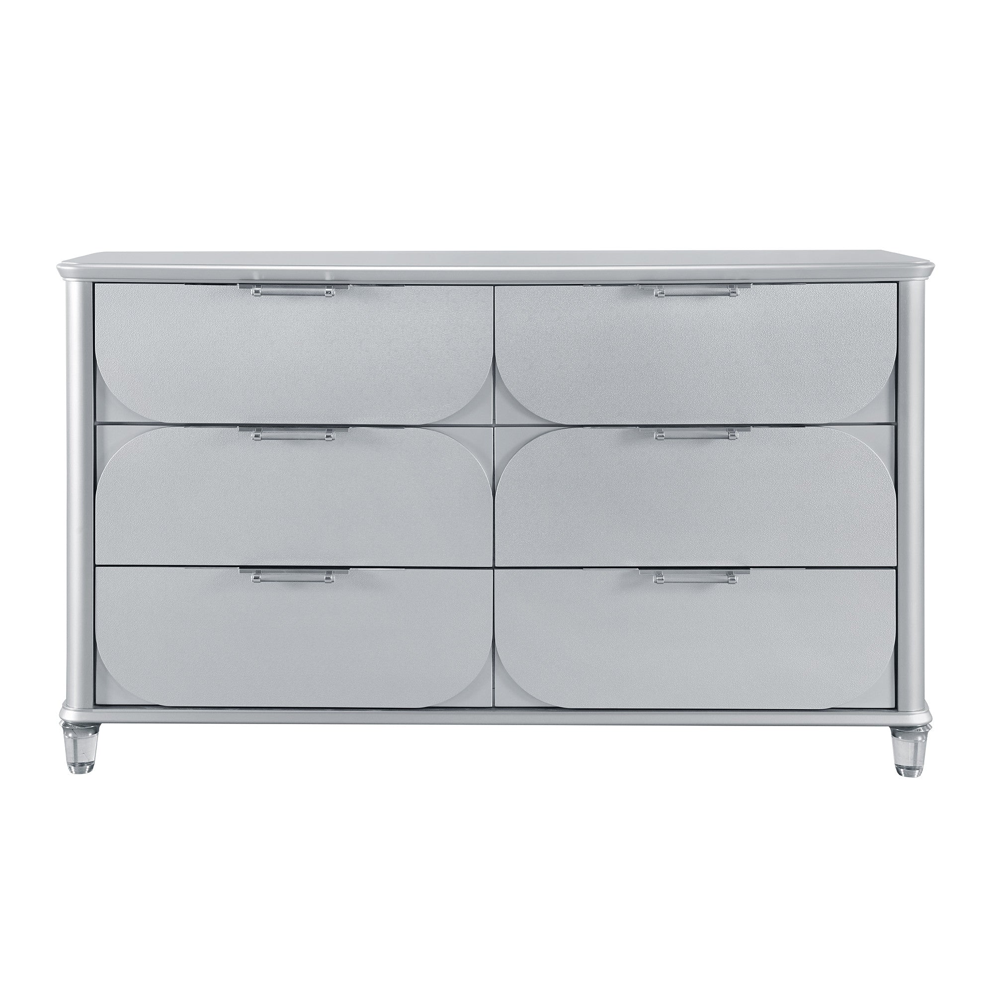 63" Silver Wood Six Drawer Double Dresser