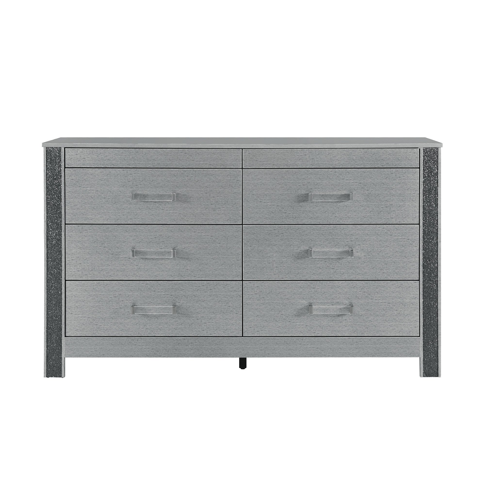 62" Silver Wood Six Drawer Double Dresser