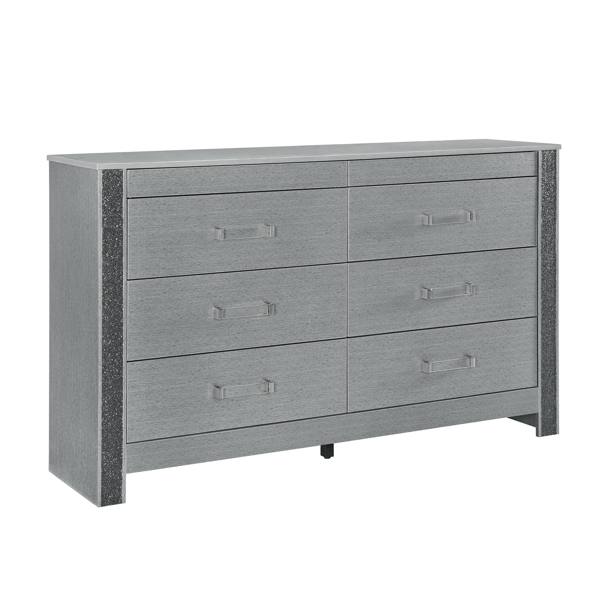 62" Silver Wood Six Drawer Double Dresser