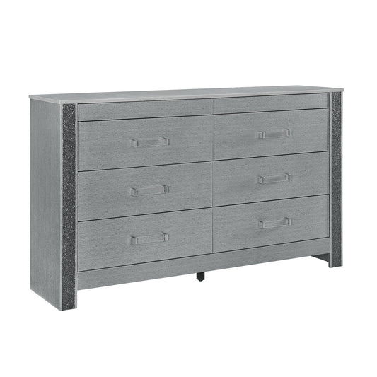 62" Silver Wood Six Drawer Double Dresser