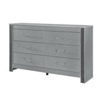 62" Silver Wood Six Drawer Double Dresser