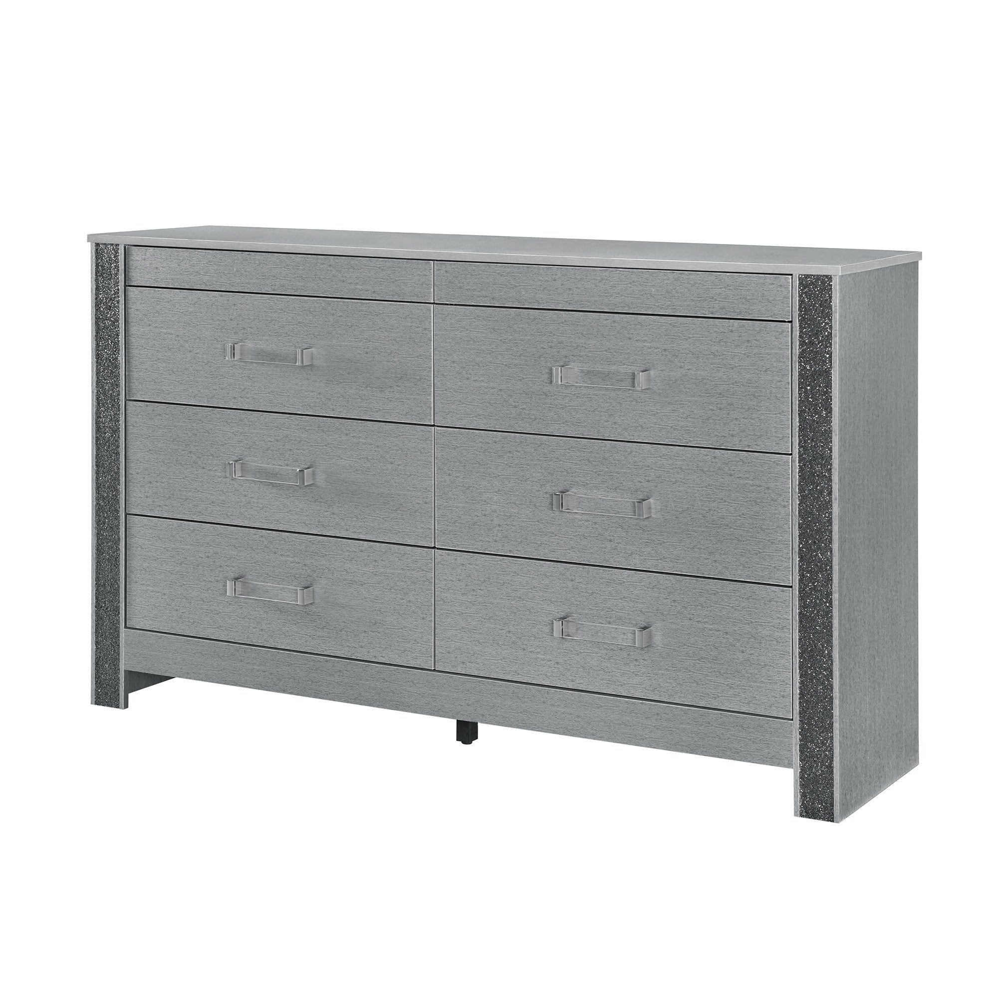 62" Silver Wood Six Drawer Double Dresser