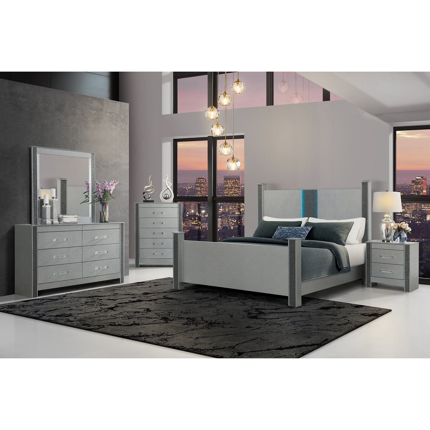 62" Silver Wood Six Drawer Double Dresser