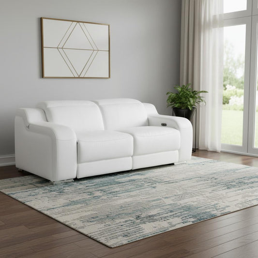 76" White and Silver Italian Leather Power Reclining Loveseat
