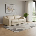 76" Beige and Silver Italian Leather Power Reclining Loveseat