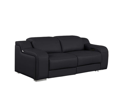 76" Black and Silver Italian Leather Power Reclining Loveseat