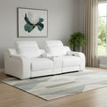89" White and Silver Italian Leather Power Reclining Loveseat With Storage