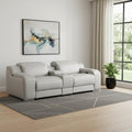 89" Light Gray and Silver Italian Leather Power Reclining Loveseat With Storage