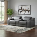 89" Dark Gray and Silver Italian Leather Power Reclining Loveseat With Storage