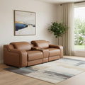 89" Cognac and Silver Italian Leather Power Reclining Loveseat With Storage