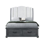 Gray Distressed Wood And Upholstery King Bed Frame With Drawers
