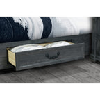 Gray Distressed Wood And Upholstery Queen Bed Frame With Drawers