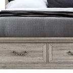 Natural and Light Gray Distressed Wood And Upholstery Queen Bed Frame With Drawers