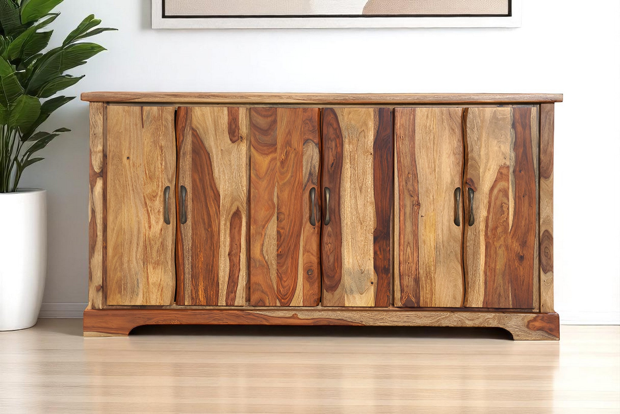 72" Brown Solid Wood Live Edge Sideboard with Six Doors