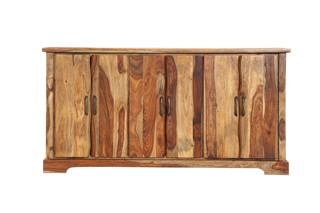 72" Brown Solid Wood Live Edge Sideboard with Six Doors