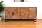 82" Brown Solid Wood Carved Geometric Sideboard with Four Doors