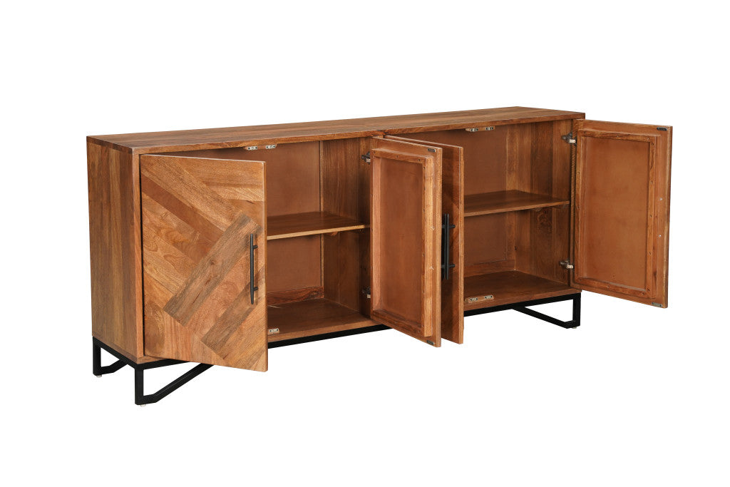 82" Brown Solid Wood Carved Geometric Sideboard with Four Doors