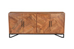 82" Brown Solid Wood Carved Geometric Sideboard with Four Doors