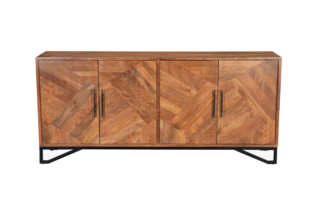 82" Brown Solid Wood Carved Geometric Sideboard with Four Doors