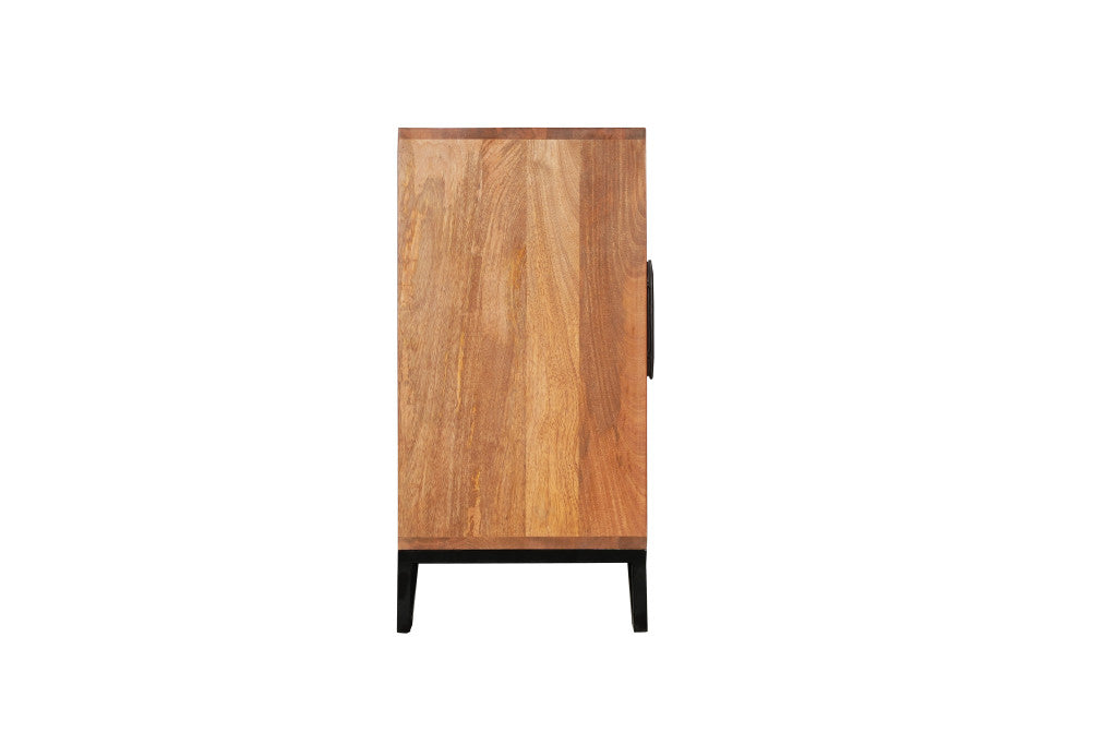 82" Brown Solid Wood Carved Geometric Sideboard with Four Doors