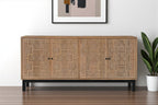 80" Brown Solid Wood Carved Geometric Sideboard with Four Doors