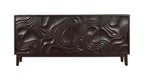 80" Dark Brown Solid Wood Carved Abstract Sideboard with Four Doors