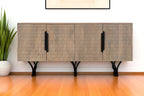 84" Beige Solid Wood Carved Geometric Sideboard with Four Doors